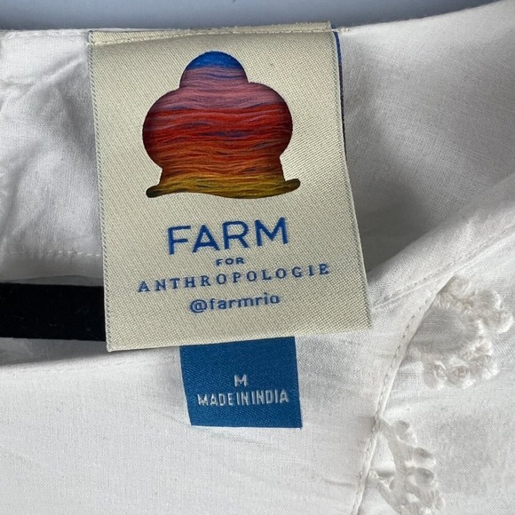 Farm Rio x Anthropologie White Cotton Puff Sleeve Scoop Neck Lace Top Size M - Picture 7 of 13